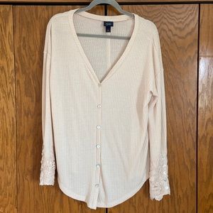 Daytrip Off White Waffle Knit Button Up Sweater